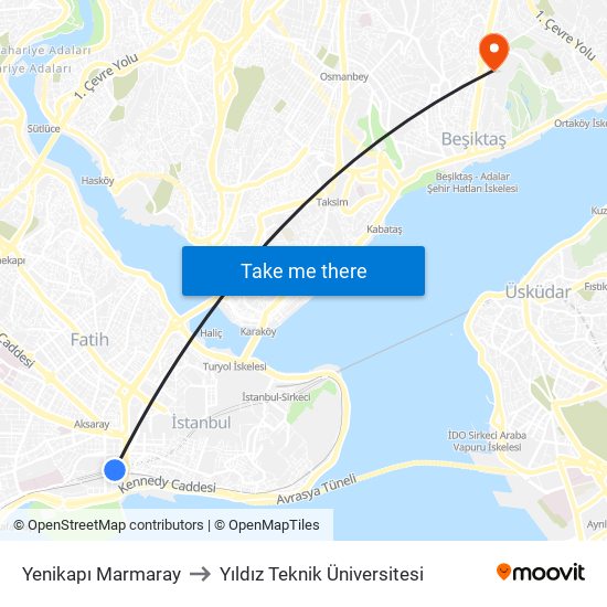 Yenikapı Marmaray to Yıldız Teknik Üniversitesi map