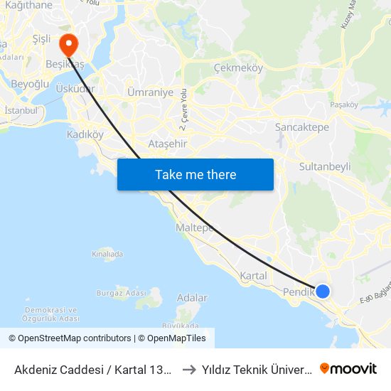 Akdeniz Caddesi / Kartal 132v Yönü to Yıldız Teknik Üniversitesi map