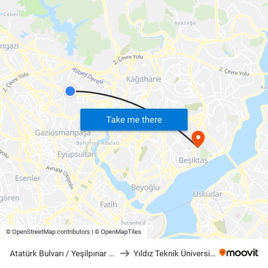 Atatürk Bulvarı / Yeşilpınar Yönü to Yıldız Teknik Üniversitesi map