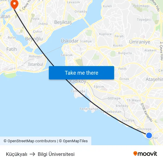 Küçükyalı to Bilgi Üniversitesi map