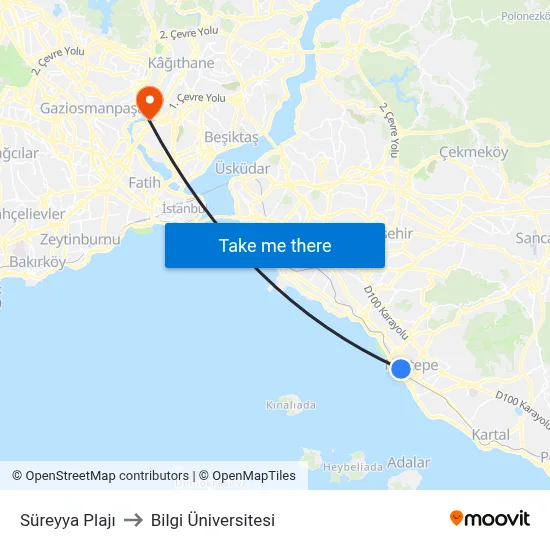 Süreyya Plajı to Bilgi Üniversitesi map