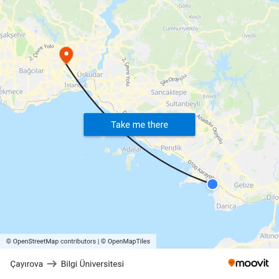 Çayırova to Bilgi Üniversitesi map