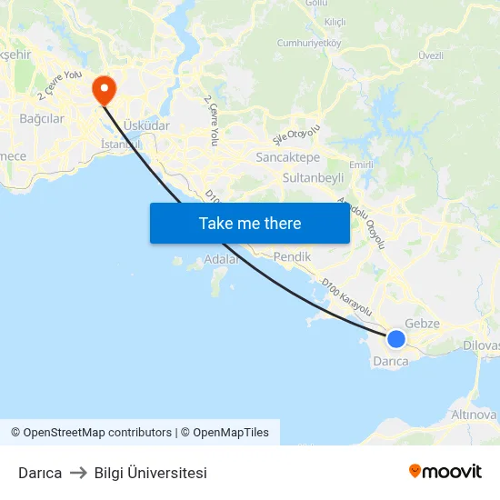 Darıca to Bilgi Üniversitesi map