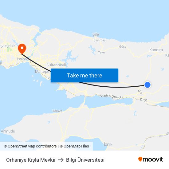 Orhaniye Kışla Mevkii to Bilgi Üniversitesi map