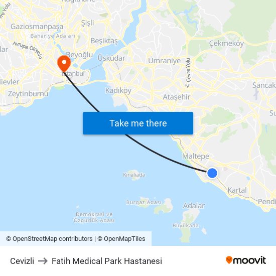 Cevizli to Fatih Medical Park Hastanesi map