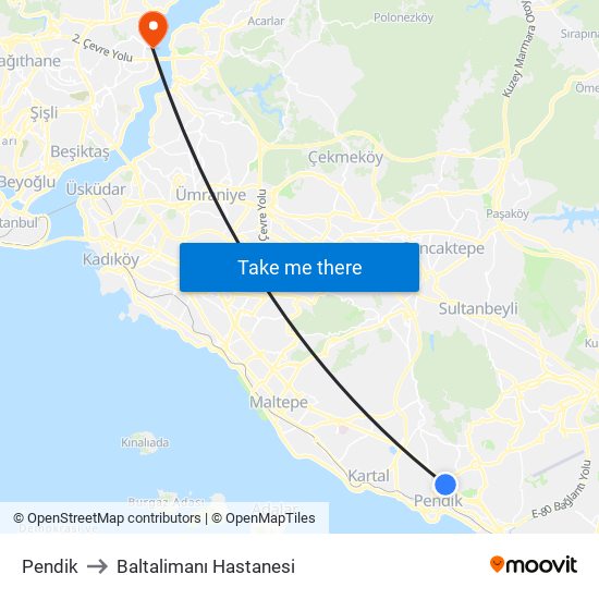 Pendik to Baltalimanı Hastanesi map