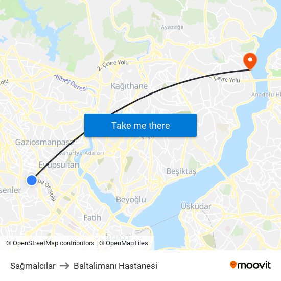 Sağmalcılar to Baltalimanı Hastanesi map