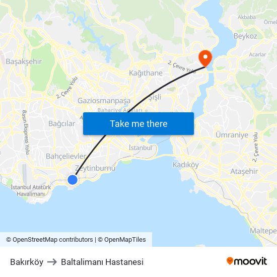 Bakırköy to Baltalimanı Hastanesi map