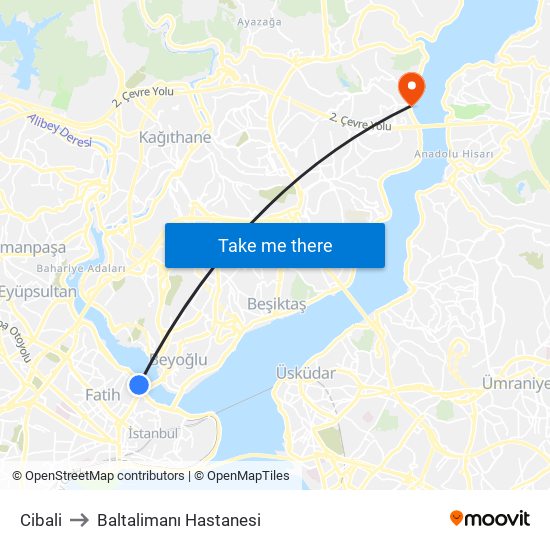 Cibali to Baltalimanı Hastanesi map