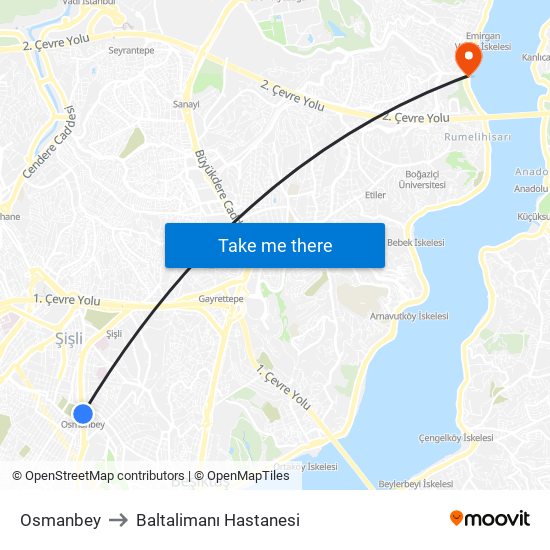 Osmanbey to Baltalimanı Hastanesi map