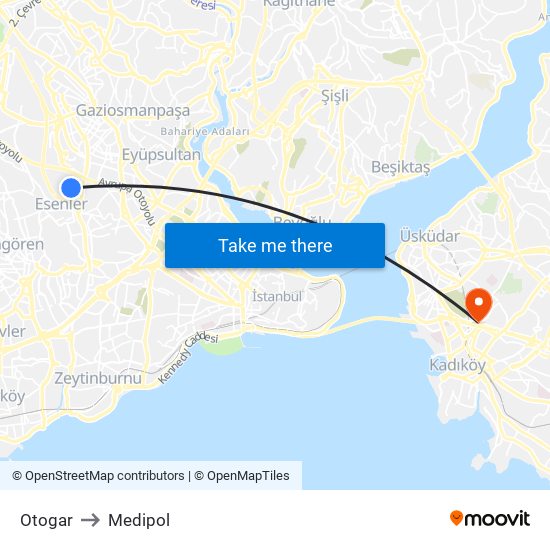 Otogar to Medipol map