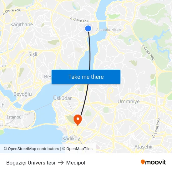 Boğaziçi Üniversitesi/Hisarüstü to Medipol map
