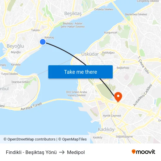 Fındıklı - Beşiktaş Yönü to Medipol map