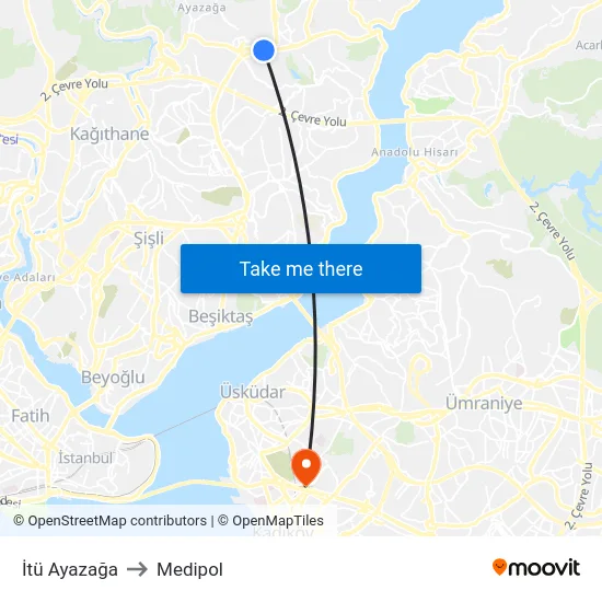 İtü Ayazağa to Medipol map