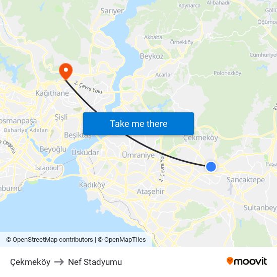 Çekmeköy to Nef Stadyumu map