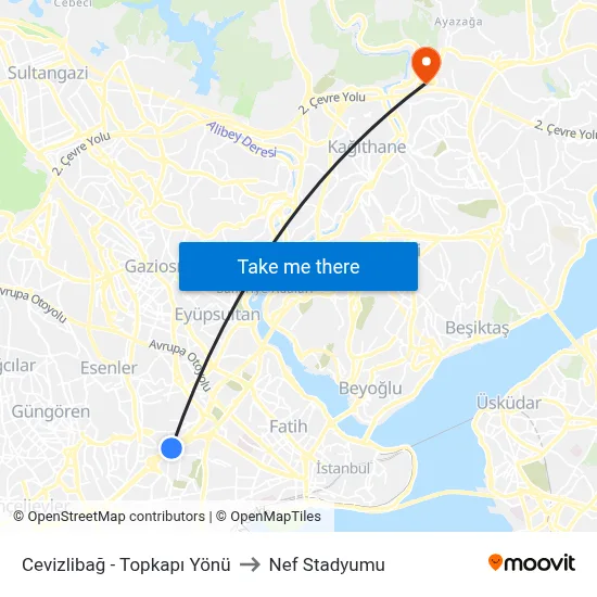 Cevizlibağ - Topkapı Yönü to Nef Stadyumu map