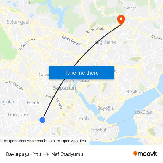 Davutpaşa - Ytü to Nef Stadyumu map