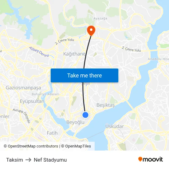 Taksim to Nef Stadyumu map