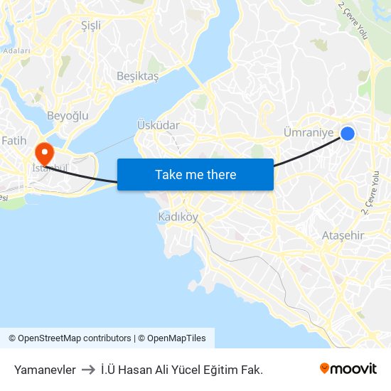 Yamanevler to İ.Ü Hasan Ali Yücel Eğitim Fak. map