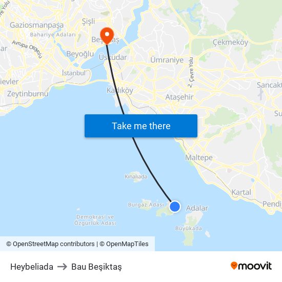 Heybeliada to Bau Beşiktaş map