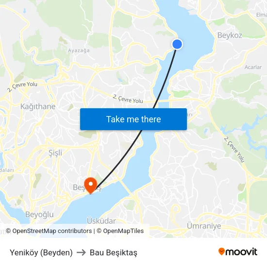 Yeniköy (Beyden) to Bau Beşiktaş map