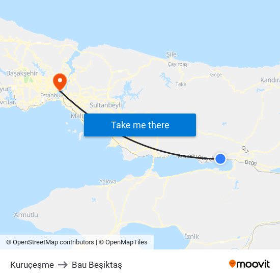 Kuruçeşme to Bau Beşiktaş map