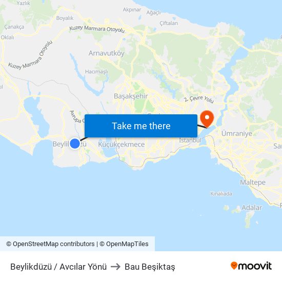 Beylikdüzü / Avcılar Yönü to Bau Beşiktaş map