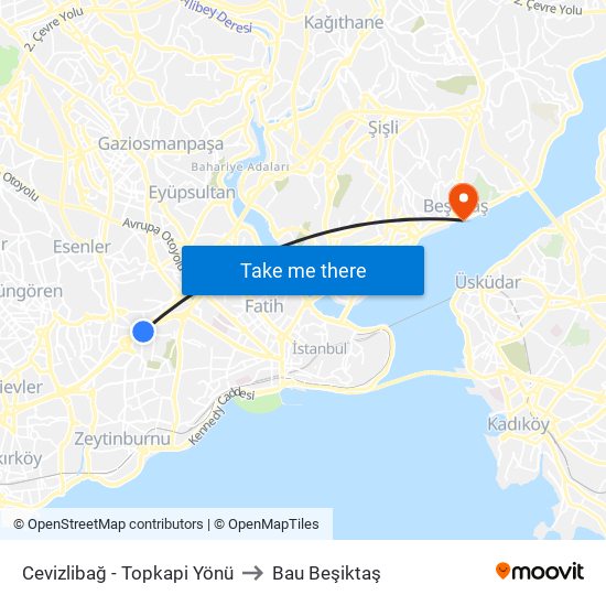 Cevizlibağ - Topkapi Yönü to Bau Beşiktaş map