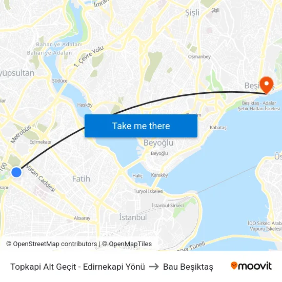 Topkapı Alt Geçit - Edirnekapı Yönü to Bau Beşiktaş map