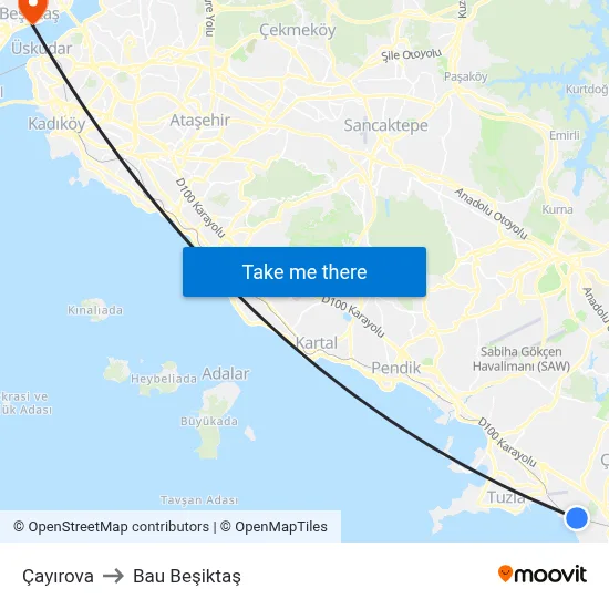Çayırova to Bau Beşiktaş map
