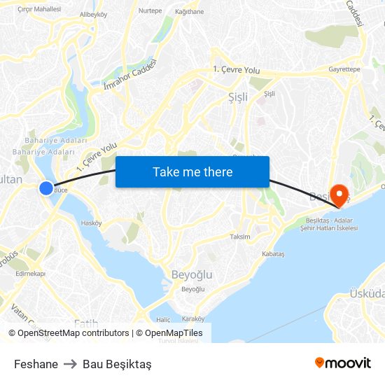 Feshane to Bau Beşiktaş map