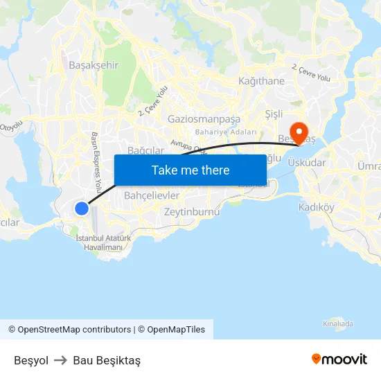 Beşyol to Bau Beşiktaş map