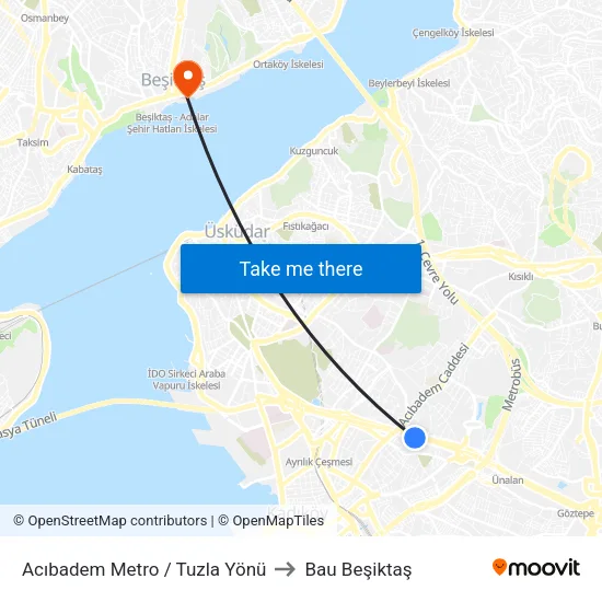 Acıbadem Metro  / Tuzla Yönü to Bau Beşiktaş map
