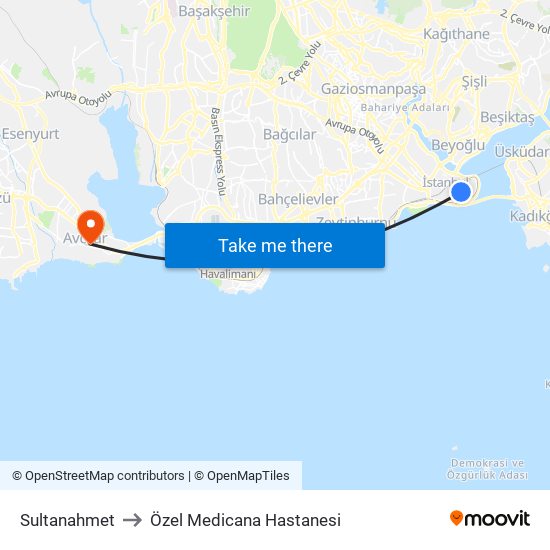 Sultanahmet to Özel Medicana Hastanesi map