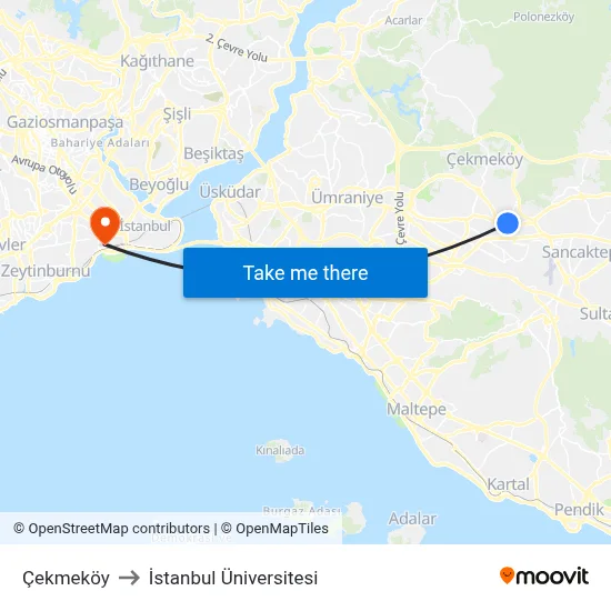 Çekmeköy to İstanbul Üniversitesi map