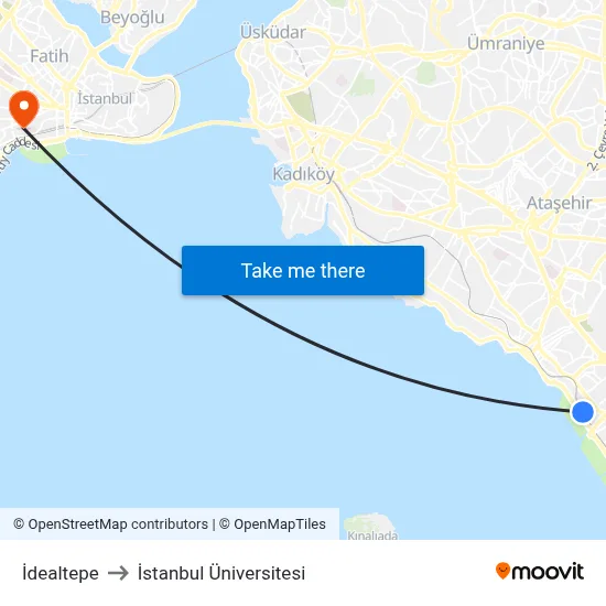 İdealtepe to İstanbul Üniversitesi map