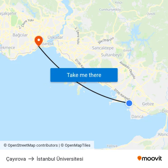 Çayırova to İstanbul Üniversitesi map