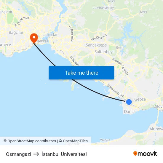 Osmangazi to İstanbul Üniversitesi map