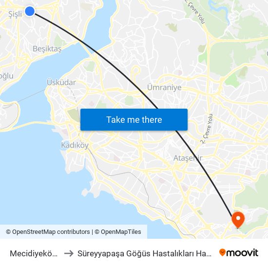 Mecidiyeköy (M7) to Süreyyapaşa Göğüs Hastalıkları Hastanesi D Blok map