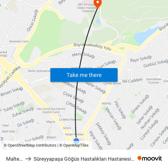 Maltepe to Süreyyapaşa Göğüs Hastalıkları Hastanesi D Blok map