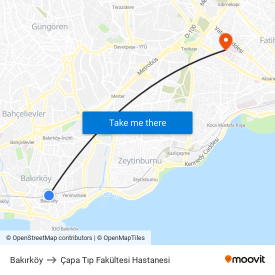 Bakırköy to Çapa Tıp Fakültesi Hastanesi map