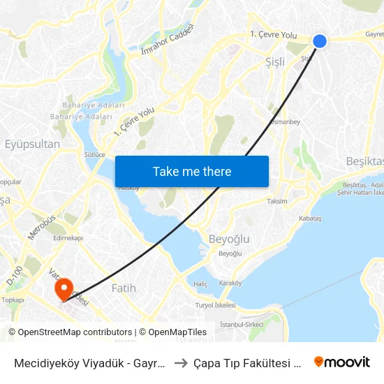 Mecidiyeköy Viyadük - Gayrettepe Yönü to Çapa Tıp Fakültesi Hastanesi map