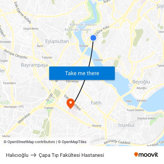 Halıcıoğlu to Çapa Tıp Fakültesi Hastanesi map