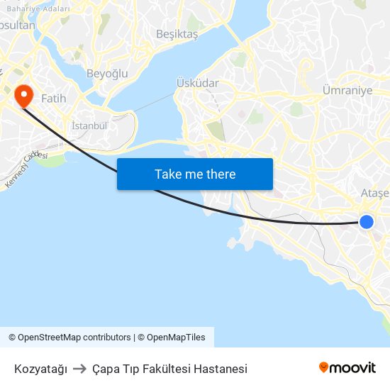 Kozyatağı to Çapa Tıp Fakültesi Hastanesi map