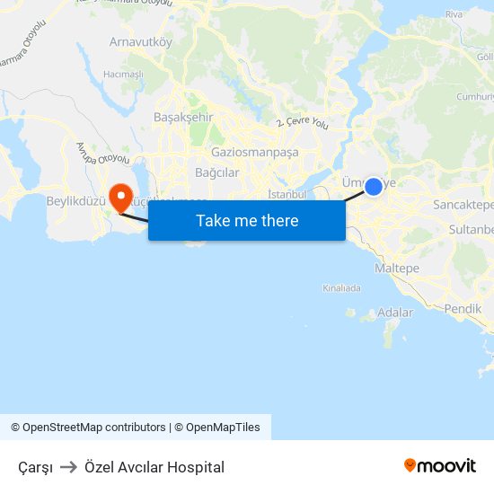 Çarşı to Özel Avcılar Hospital map