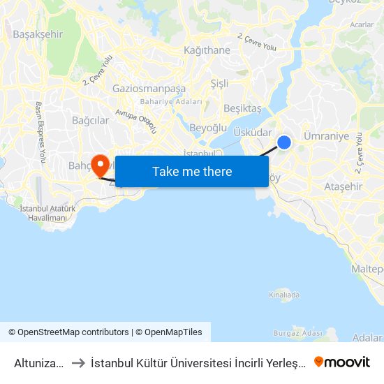 Altunizade to İstanbul Kültür Üniversitesi İncirli Yerleşkesi map