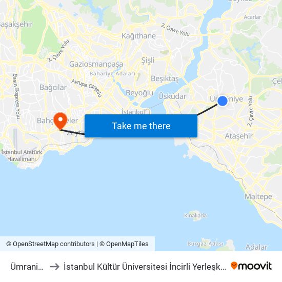 Ümraniye to İstanbul Kültür Üniversitesi İncirli Yerleşkesi map