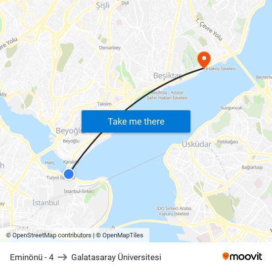 Eminönü - 4 to Galatasaray Üniversitesi map