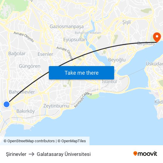 Şirinevler to Galatasaray Üniversitesi map