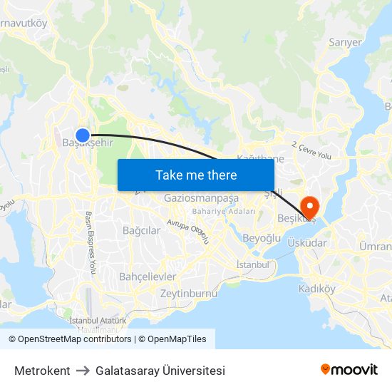 Metrokent to Galatasaray Üniversitesi map